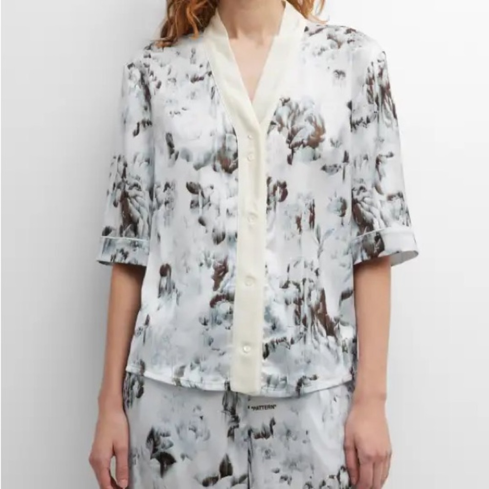 Off-White chine satin pajama shirt size 38/2